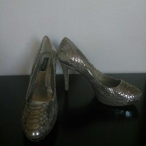 White House Black Market leather snake stilletos